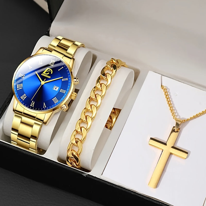 3pcs Stainless Steel Casual Watch Gift Set