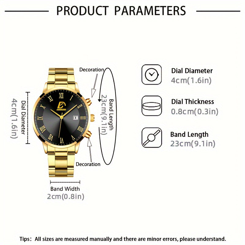 3pcs Stainless Steel Casual Watch Gift Set