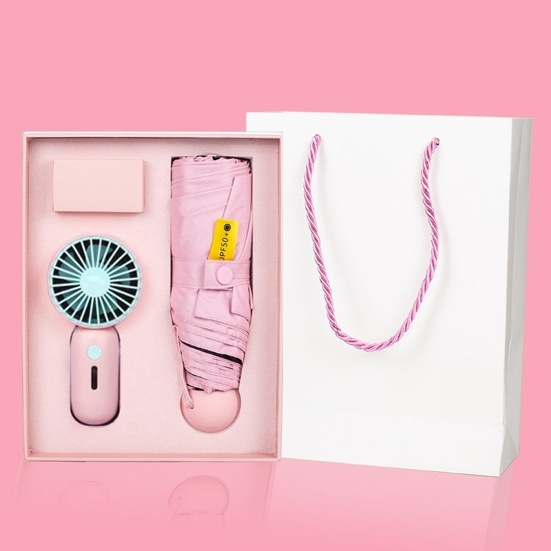 Creative Sunny & Rainy Small Umbrella Fan Gift Set