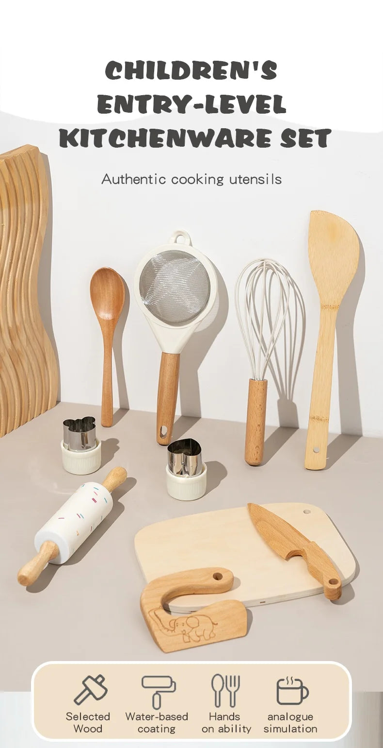 Wooden Kids Safe Knife and Kids Baking Gift Set for Real Cooking