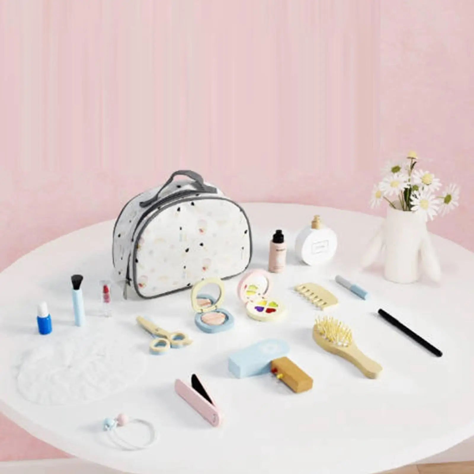 Makeup Toy Kits Wooden Makeup Toys with Cosmetic Bag for Girls Role Playing Games Pretend Play Makeup Beauty Set Birthday Gifts