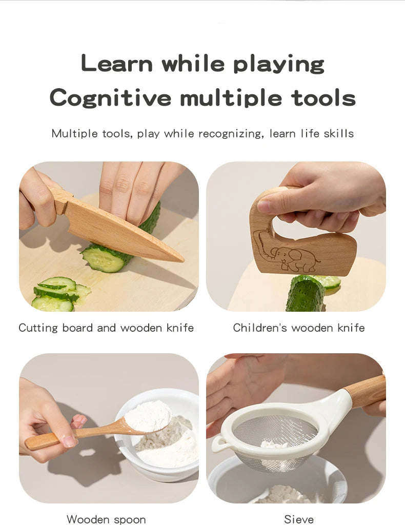 Wooden Kids Safe Knife and Kids Baking Gift Set for Real Cooking