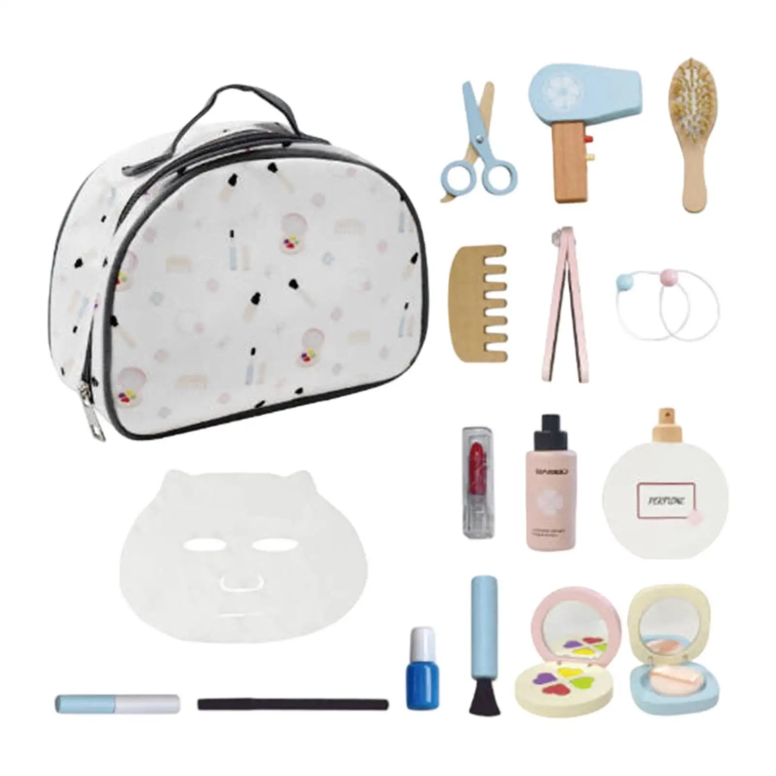 Makeup Toy Kits Wooden Makeup Toys with Cosmetic Bag for Girls Role Playing Games Pretend Play Makeup Beauty Set Birthday Gifts