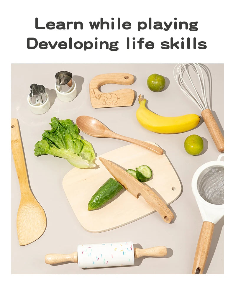 Wooden Kids Safe Knife and Kids Baking Gift Set for Real Cooking
