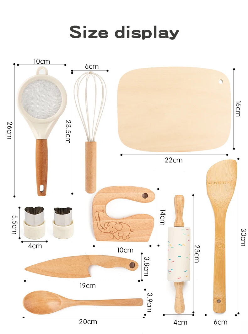 Wooden Kids Safe Knife and Kids Baking Gift Set for Real Cooking