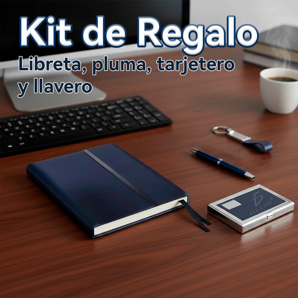 ELEGATE Exquisite Royal Blue Tone Leather Office Gift Set Includes Notebook Card Holder Keychain Pen Embossing Printing Easter