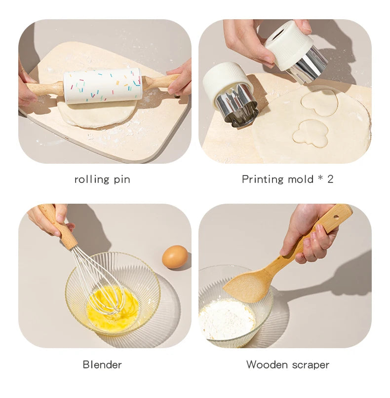 Wooden Kids Safe Knife and Kids Baking Gift Set for Real Cooking