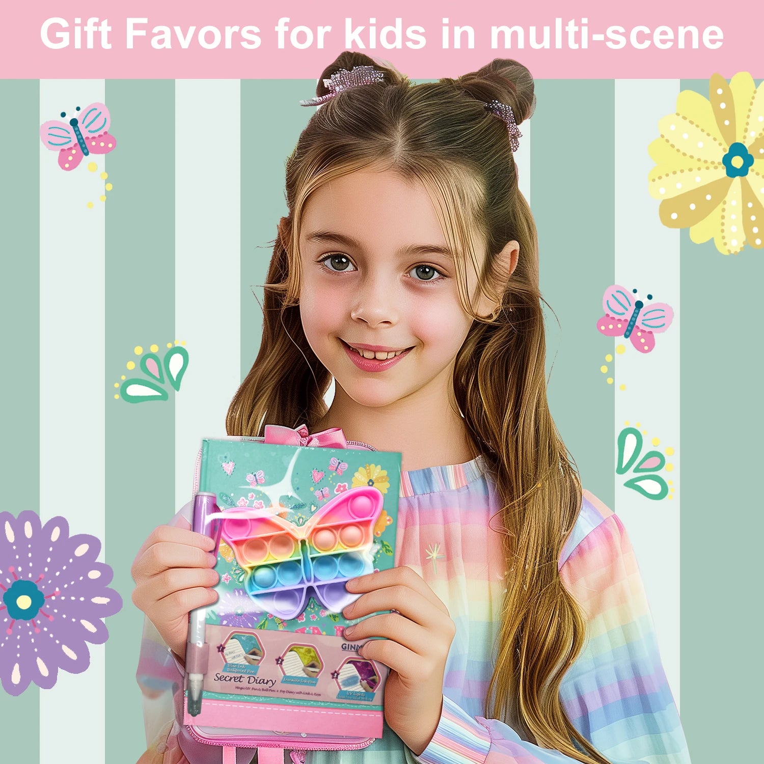 Butterfly Girls Lockable Journal Gift Set 160 Pages Pop Diary with Lock and Pen Diary for Girls