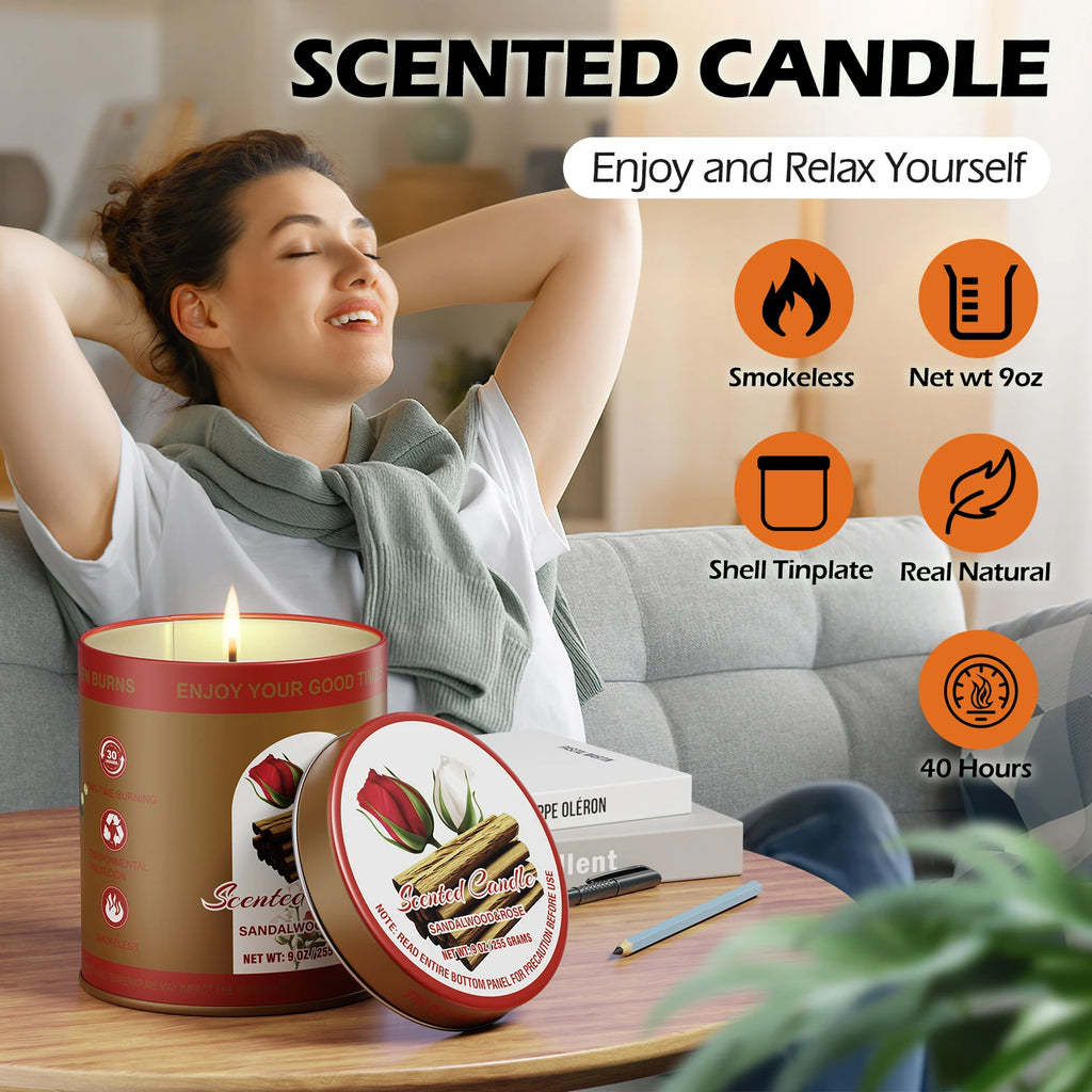 SANDALWOOD ROSE Scented Candle Set  2Pack 80H Burn Time Smokeless Soy Wax Aromatherapy Candle Gift Set Women&Men