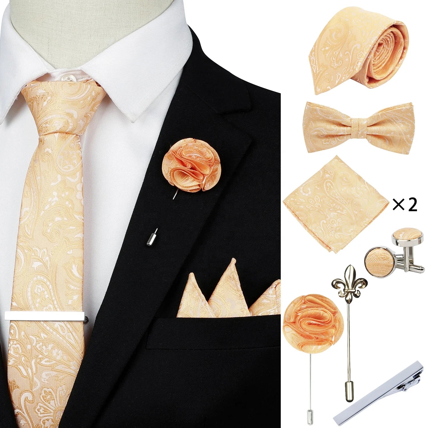 Ready to Ship Necktie in Gift Box Bowtie Mens Cufflinks Business Tie Gift Set Ascot Cravat Pocket Square Polyester Ties Set Men