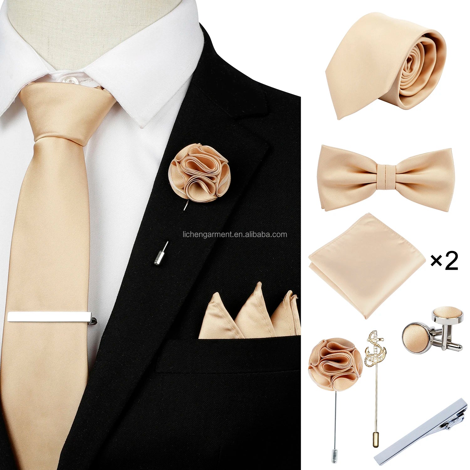 Ready to Ship Necktie in Gift Box Bowtie Mens Cufflinks Business Tie Gift Set Ascot Cravat Pocket Square Polyester Ties Set Men