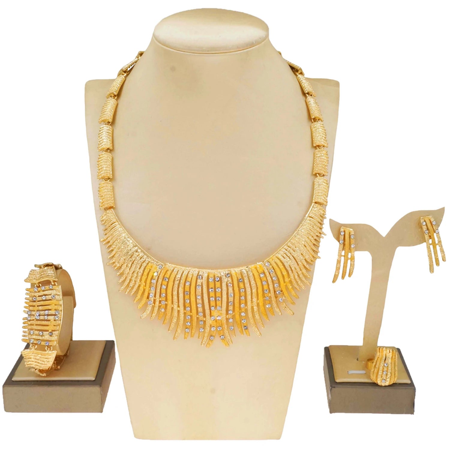 Wholesale Fashion Gold Plated Jewelry Set Affordable Beads Bridal Necklace Jewelry Set Beautiful Ladies Christmas Gift Set