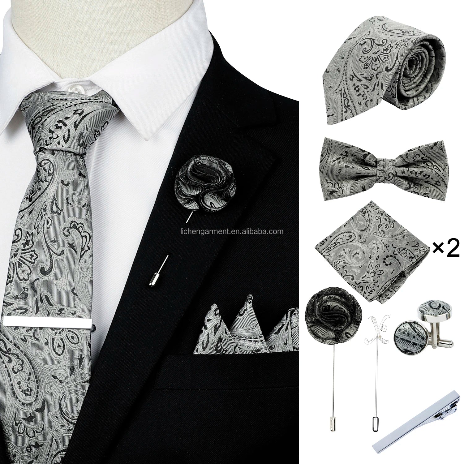 Ready to Ship Necktie in Gift Box Bowtie Mens Cufflinks Business Tie Gift Set Ascot Cravat Pocket Square Polyester Ties Set Men