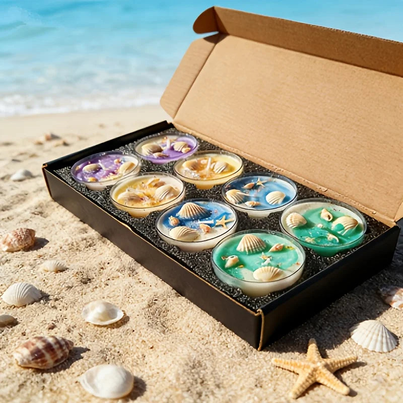 Summer Soy Candle Gift for Women, Fresh Ocean Candle Gift Set, Including 8 Ocean Candle Gifts, 4 Styles of Candle Wedding Gifts