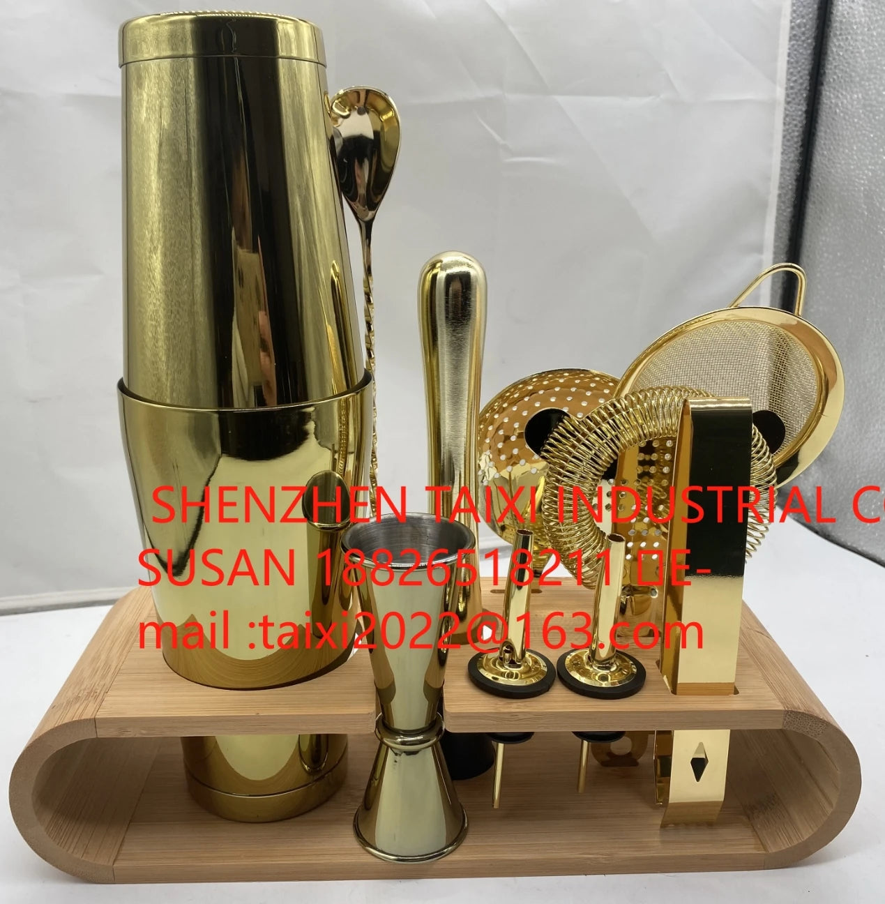 Factory Stainless Steel Barware Kit Includes Boston Cocktail Shaker Travel Gift Set Bamboo Stand-Premium Metal Bar Accessories