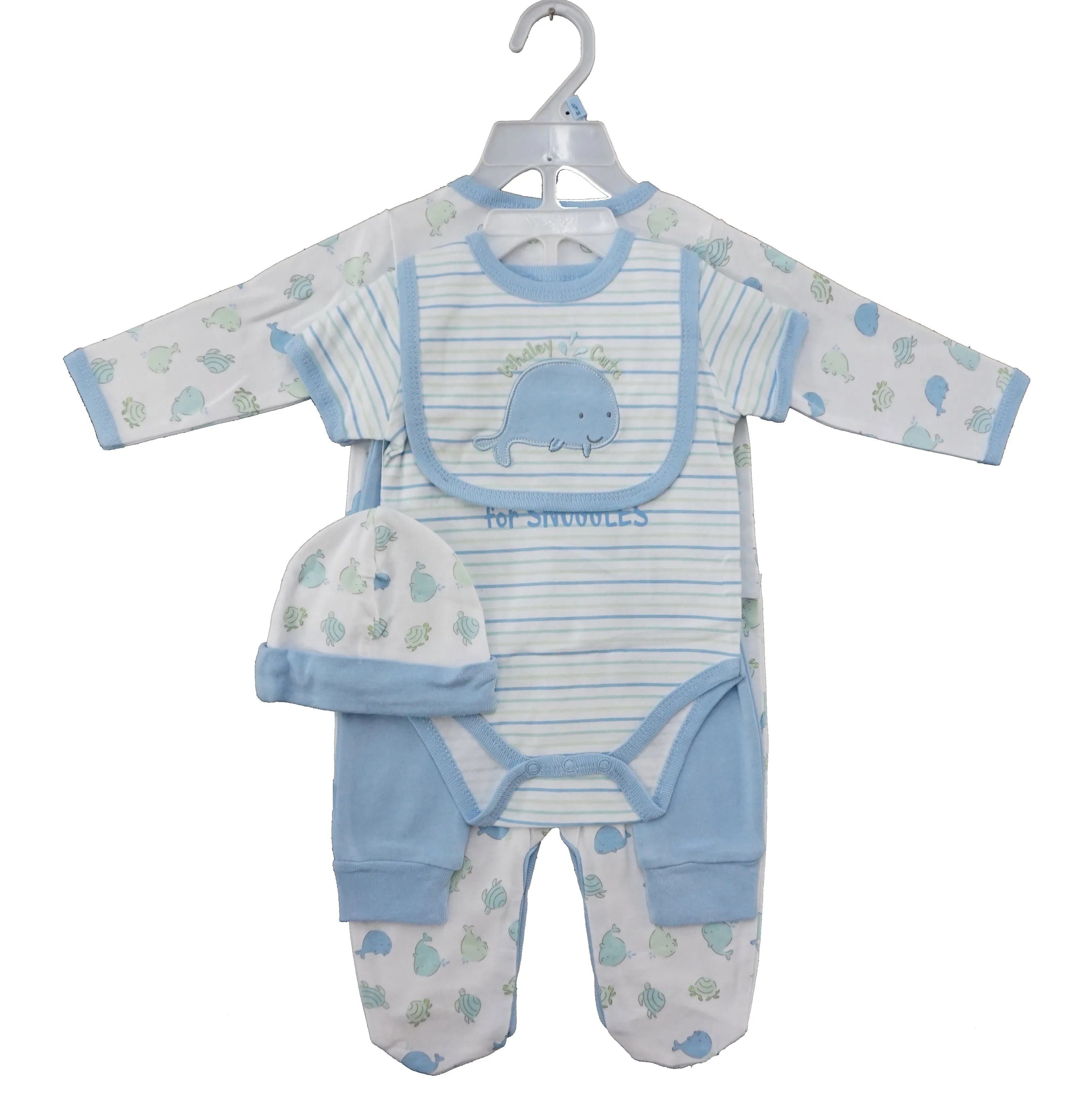 2025 Hot Selling Baby Boy 5-Piece Cotton Fashion Gift Set Breathable Baby Clothes with Mesh Bag