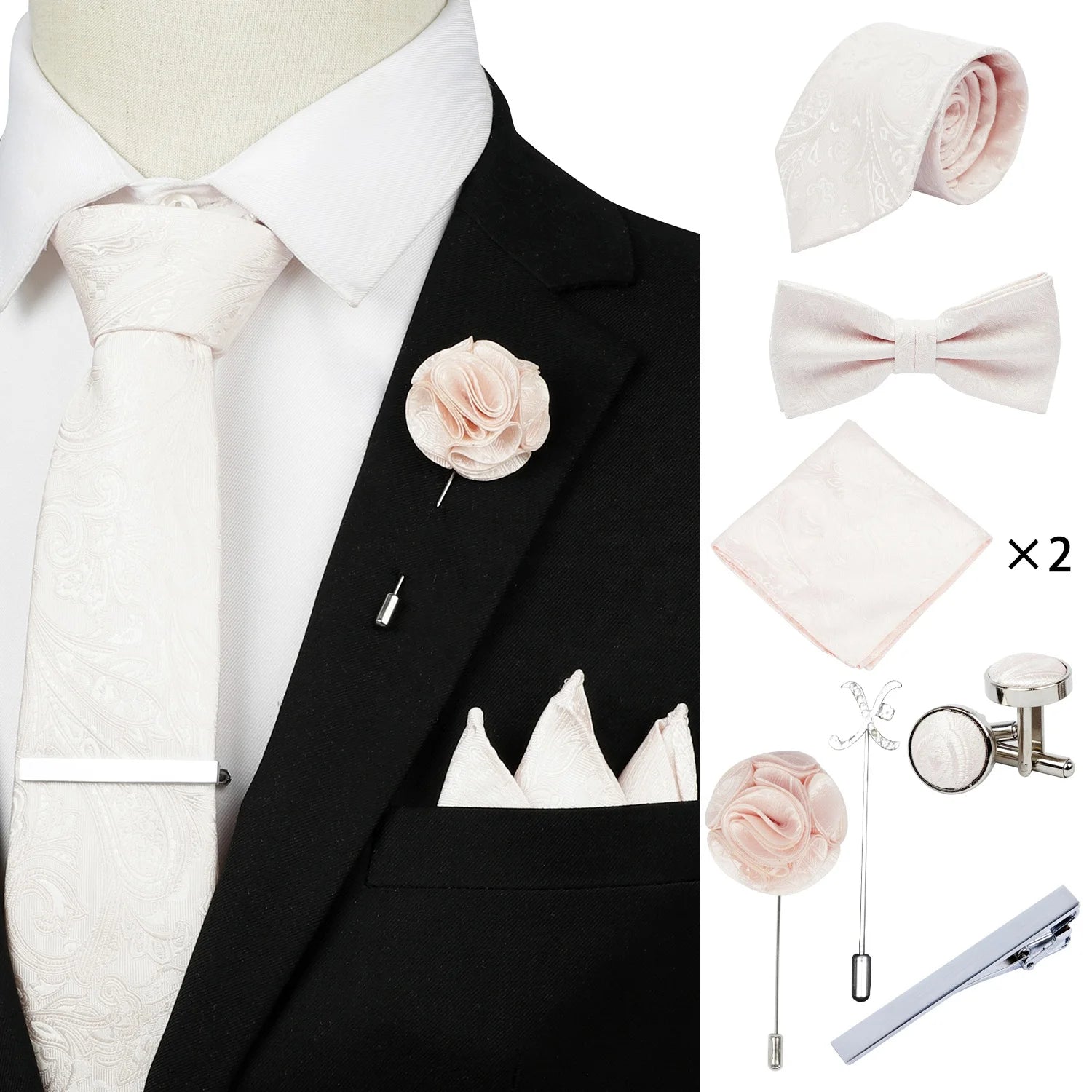 Ready to Ship Necktie in Gift Box Bowtie Mens Cufflinks Business Tie Gift Set Ascot Cravat Pocket Square Polyester Ties Set Men