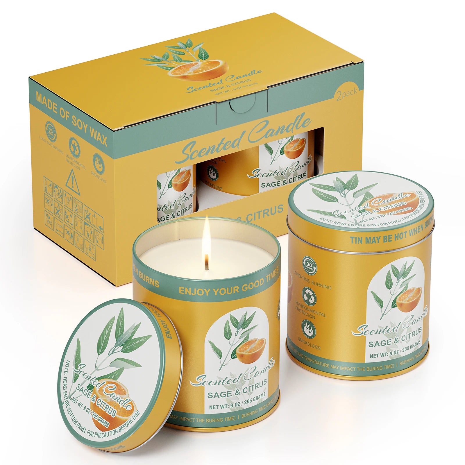 Scented Candle Set | 2Pack 80H Burn Time | Smokeless Clean-Burning Soy Wax Jar Aromatherapy  Candle Gift Set Women&Men