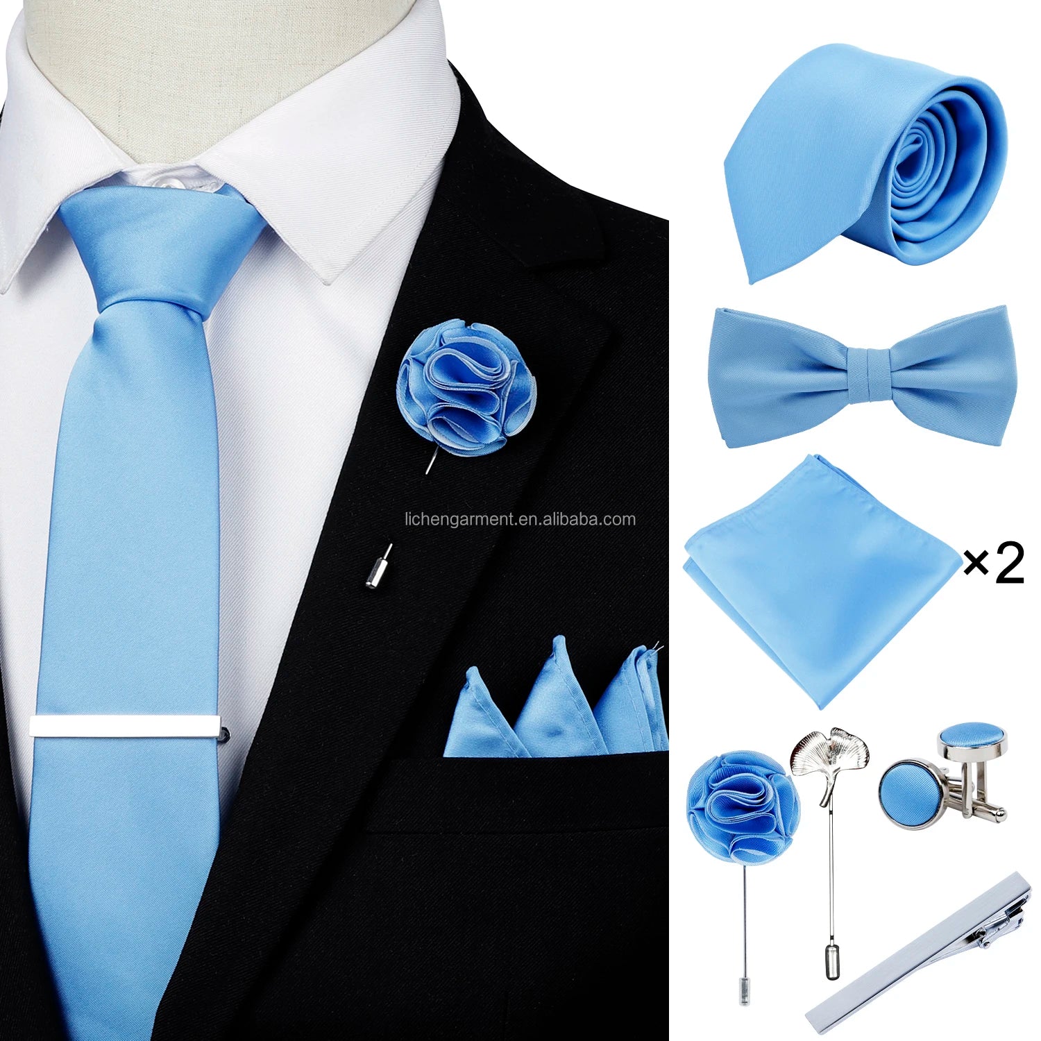 Ready to Ship Necktie in Gift Box Bowtie Mens Cufflinks Business Tie Gift Set Ascot Cravat Pocket Square Polyester Ties Set Men