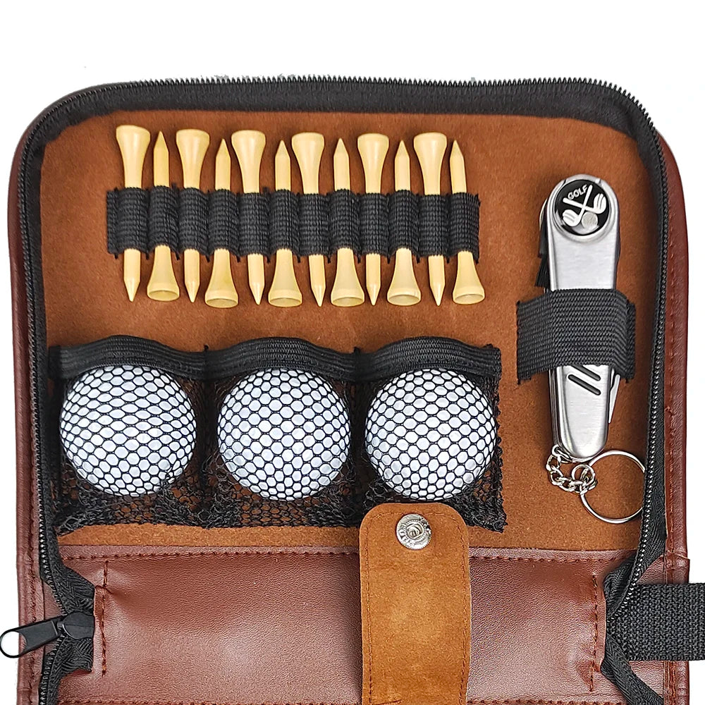 Multifunctional Durable Brown PVC Golf Accessories Gift Set Scorecard Holder Tool Carrying Bag Pouches Convenient Custom Logo