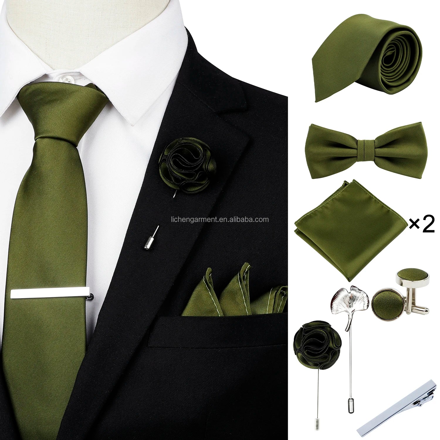 Ready to Ship Necktie in Gift Box Bowtie Mens Cufflinks Business Tie Gift Set Ascot Cravat Pocket Square Polyester Ties Set Men