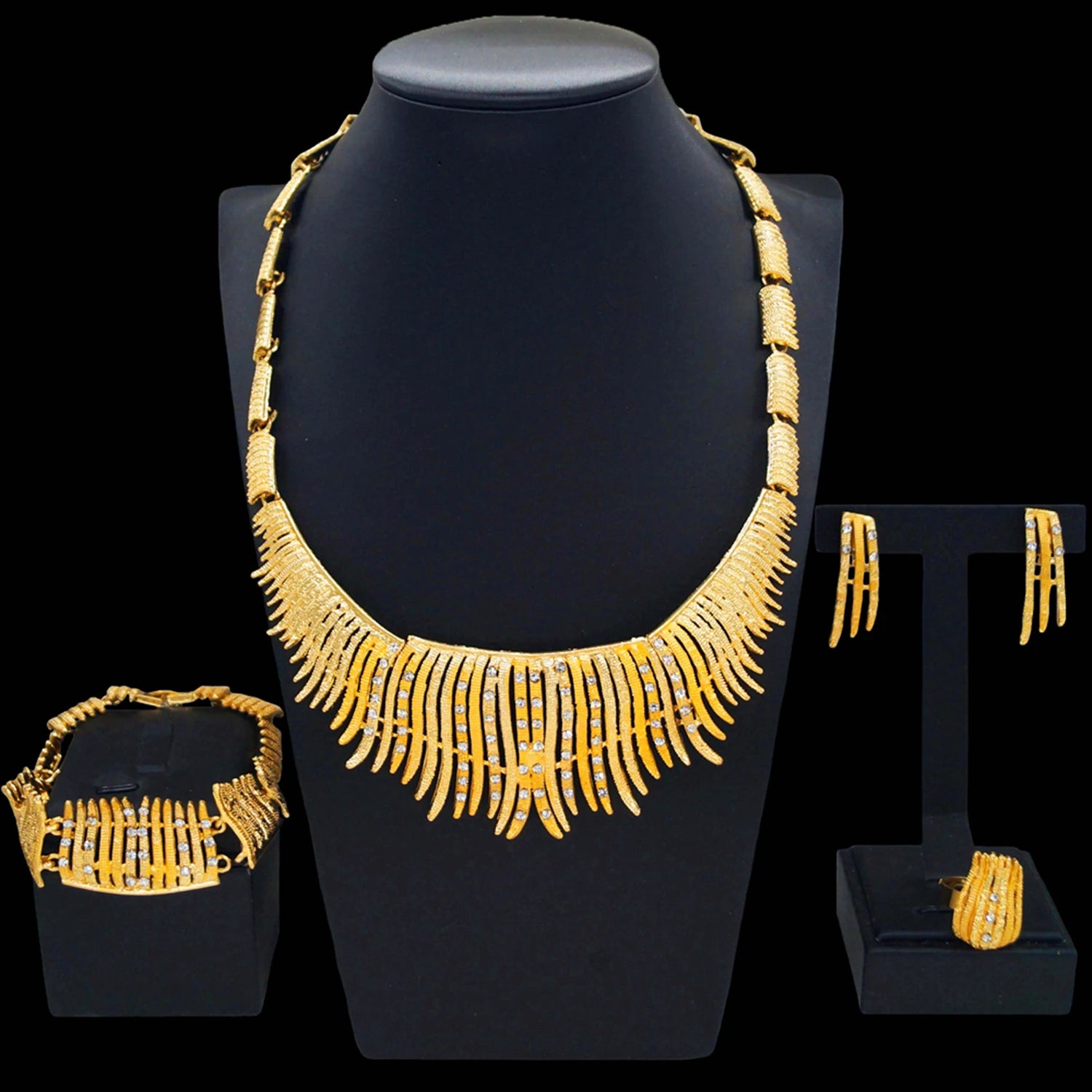 Wholesale Fashion Gold Plated Jewelry Set Affordable Beads Bridal Necklace Jewelry Set Beautiful Ladies Christmas Gift Set