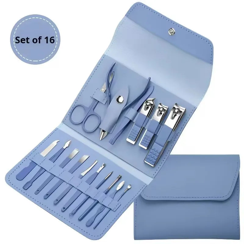 Wholesale Luxurious Stainless Steel Professional Manicure & Pedicure Nail Clipper Tools Gift Set Leather Case Durable Portable