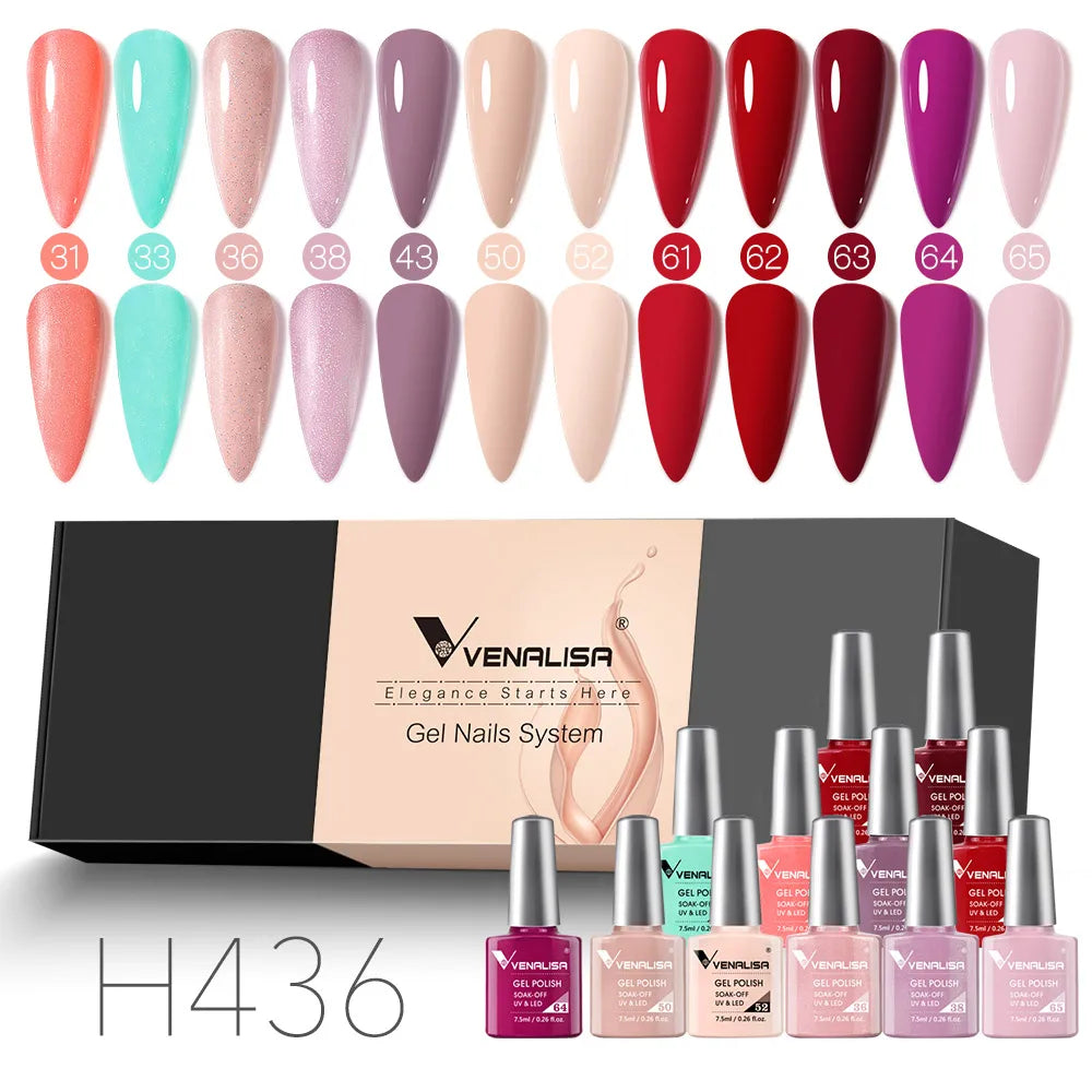 12pcs/kit Venalisa Nail Gel Polish Gift Set Elegant Nail Varnish Soak Off UV LED High Piment Glitter UV Gel System