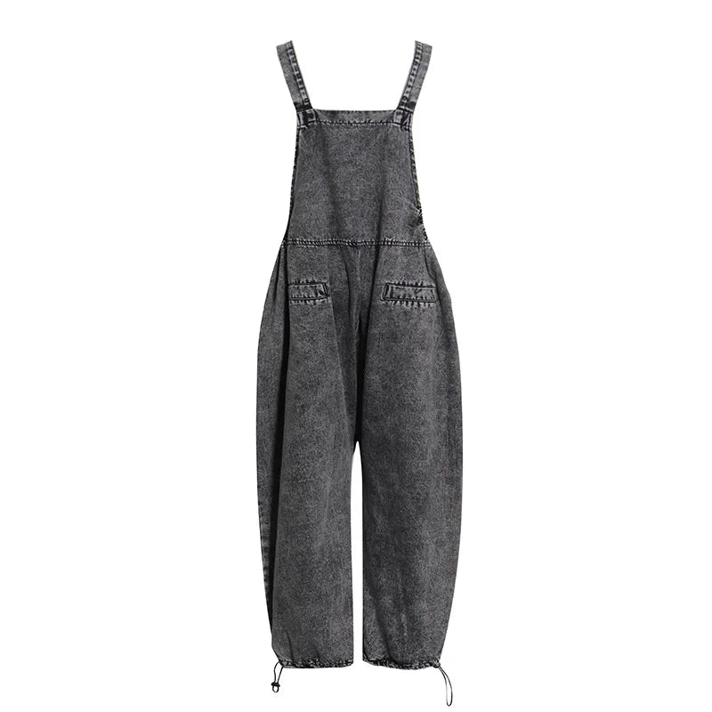 OEM ODM Hot Selling Women Streetwear Jeans Overalls Sleeveless Black Loose Casual Denim Jumpsuits