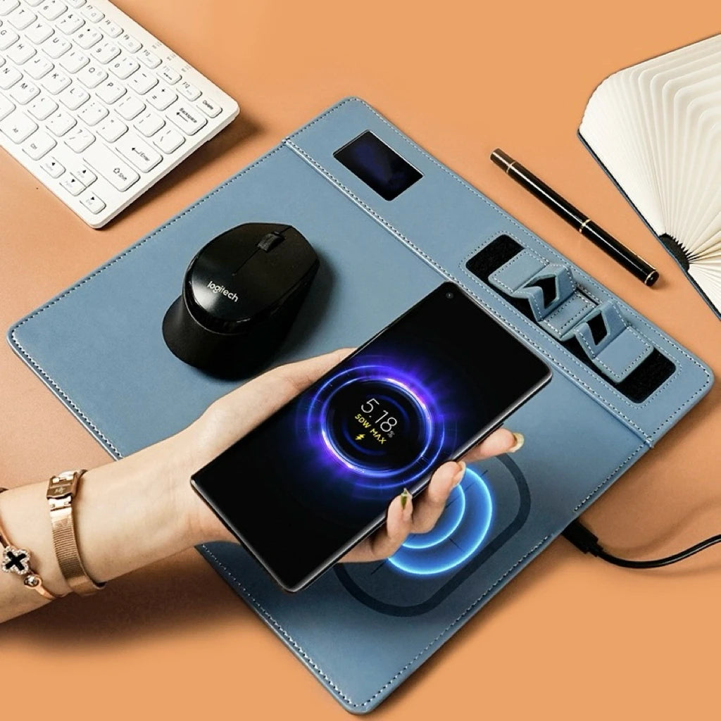 Portable Mouse Pad Wireless Charger Phone Holder 3 in 1 Desk Organizer