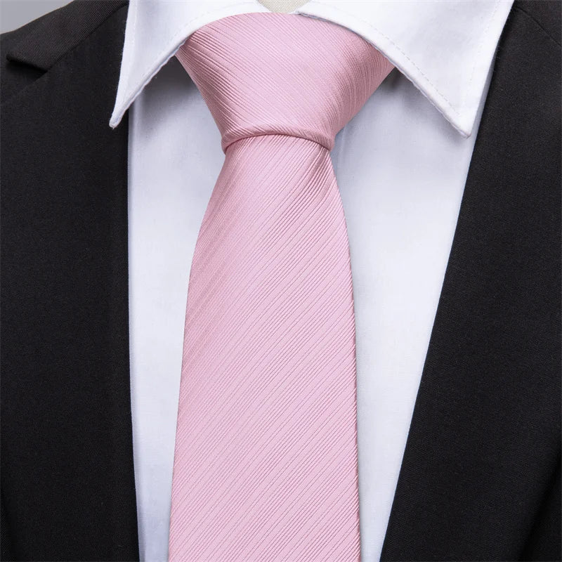 Hot Sale Men's Fashion/Casual Formal Classic Woven Jacquard Silver Pink Striped Necktie Pocket Square Cufflinks Gift Set for Men