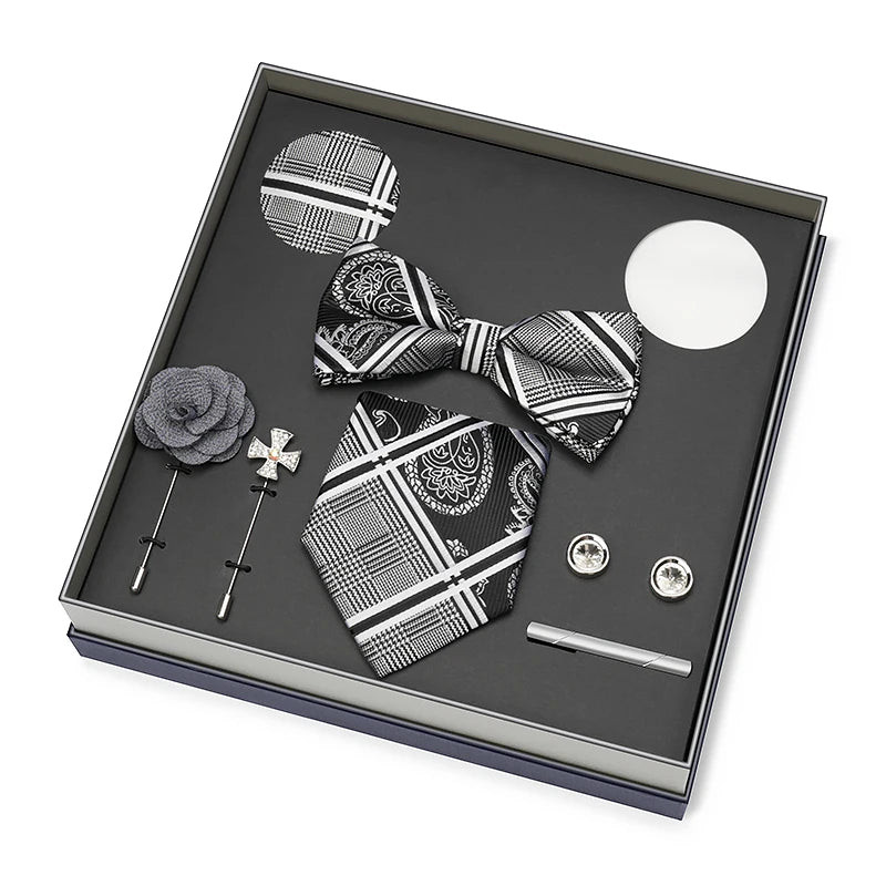 Men Gift Box Set 8CM Red and Royal Blue Tie Cufflink and Handkerchief Gift Set