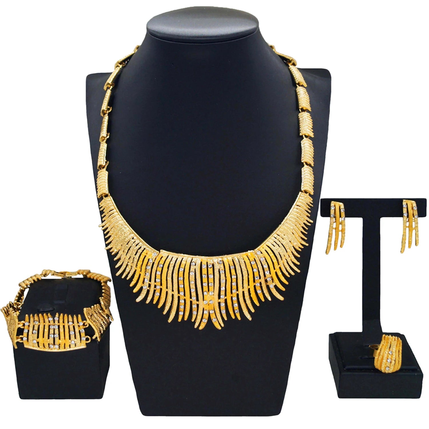 Wholesale Fashion Gold Plated Jewelry Set Affordable Beads Bridal Necklace Jewelry Set Beautiful Ladies Christmas Gift Set