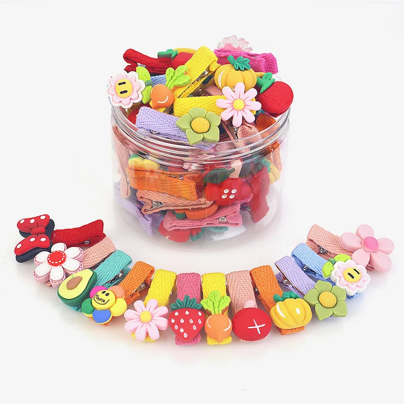 26 Pcs/box Cute Child Barrettes Kid Hairgrips Hair Clip Accessories Gift Set Girl Cartoon Fruit Pattern Hair Clip Set