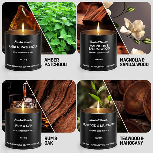 4 Pack Black Tin Aromatherapy Candle Sets