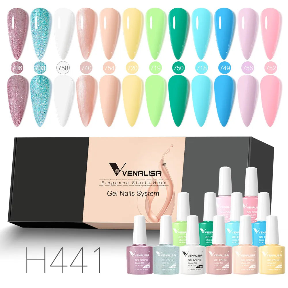 12pcs/kit Venalisa Nail Gel Polish Gift Set Elegant Nail Varnish Soak Off UV LED High Piment Glitter UV Gel System