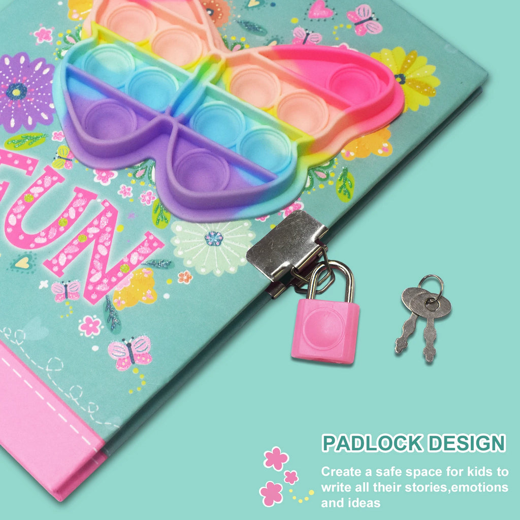 Butterfly Girls Lockable Journal Gift Set 160 Pages Pop Diary with Lock and Pen Diary for Girls