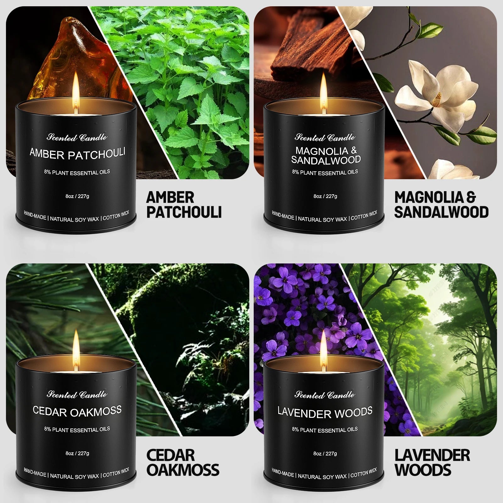 Scented Candles for Men  4 Pack Soy Candle Gift Set, Masculine Home Candles  Gift for Men, Dad, Him