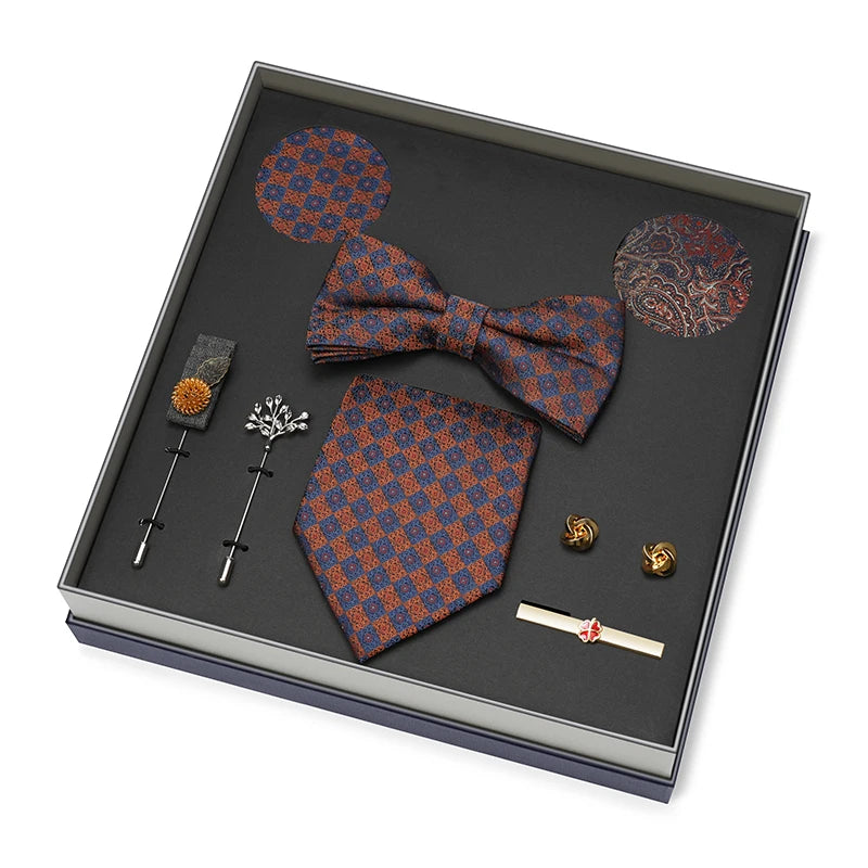 Men Gift Box Set 8CM Red and Royal Blue Tie Cufflink and Handkerchief Gift Set