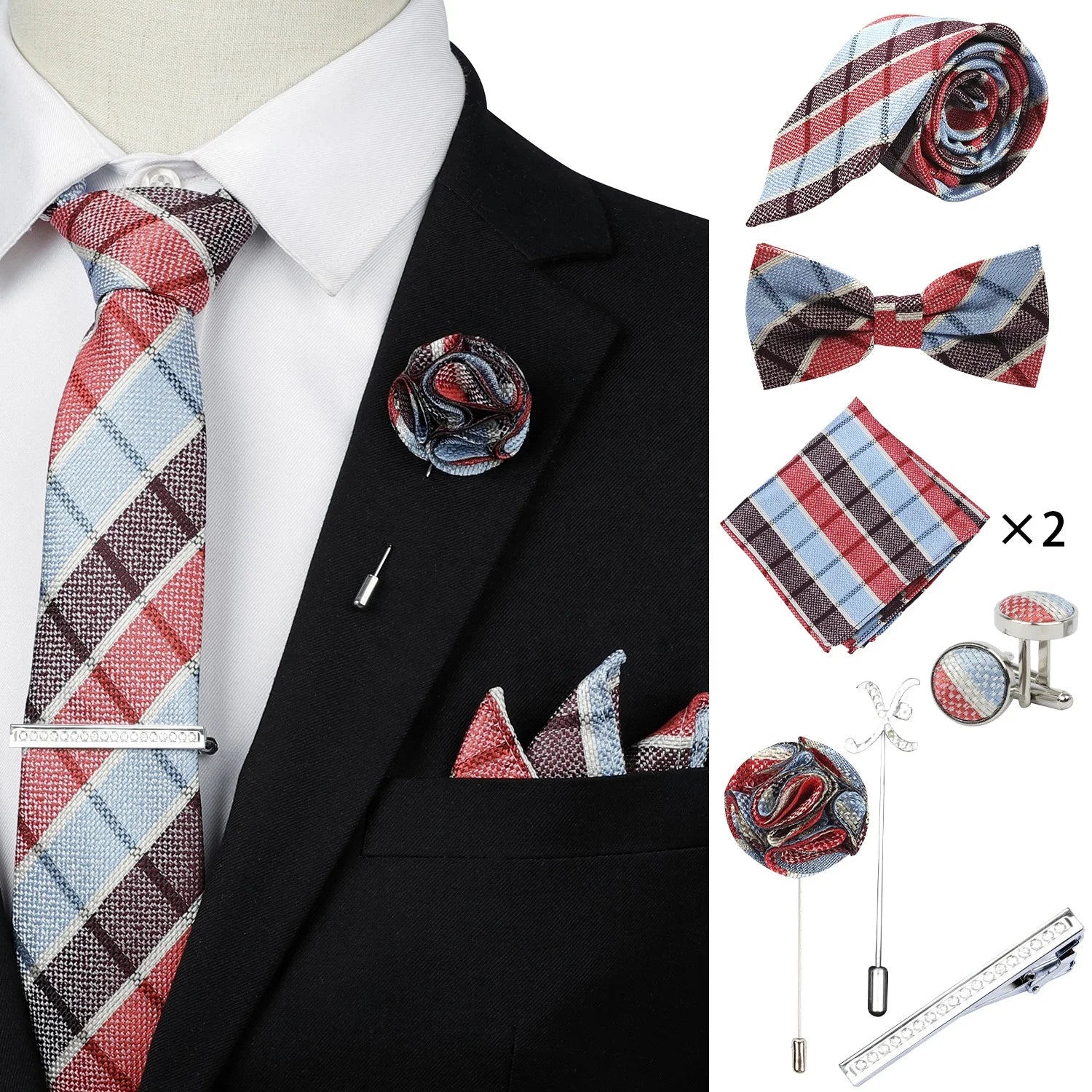 Ready to Ship Necktie in Gift Box Bowtie Mens Cufflinks Business Tie Gift Set Ascot Cravat Pocket Square Polyester Ties Set Men