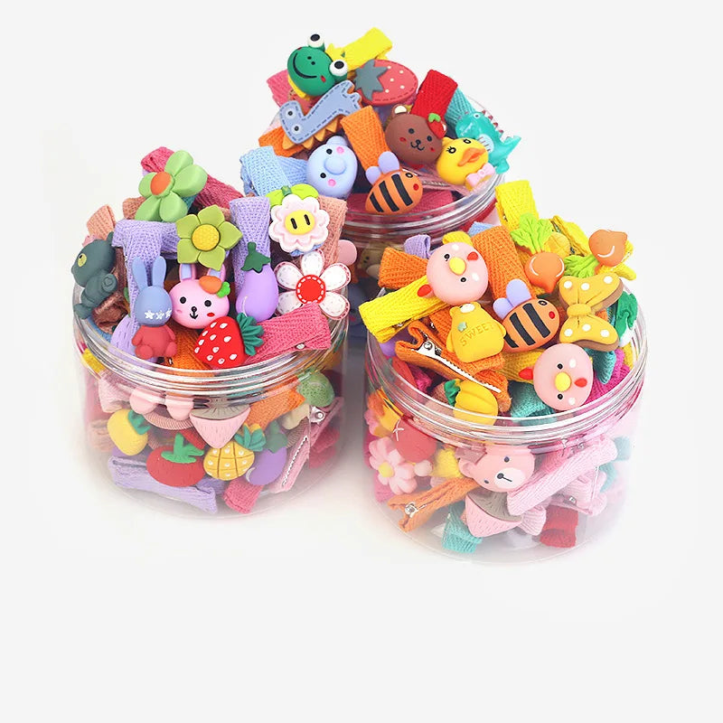 26 Pcs/box Cute Child Barrettes Kid Hairgrips Hair Clip Accessories Gift Set Girl Cartoon Fruit Pattern Hair Clip Set