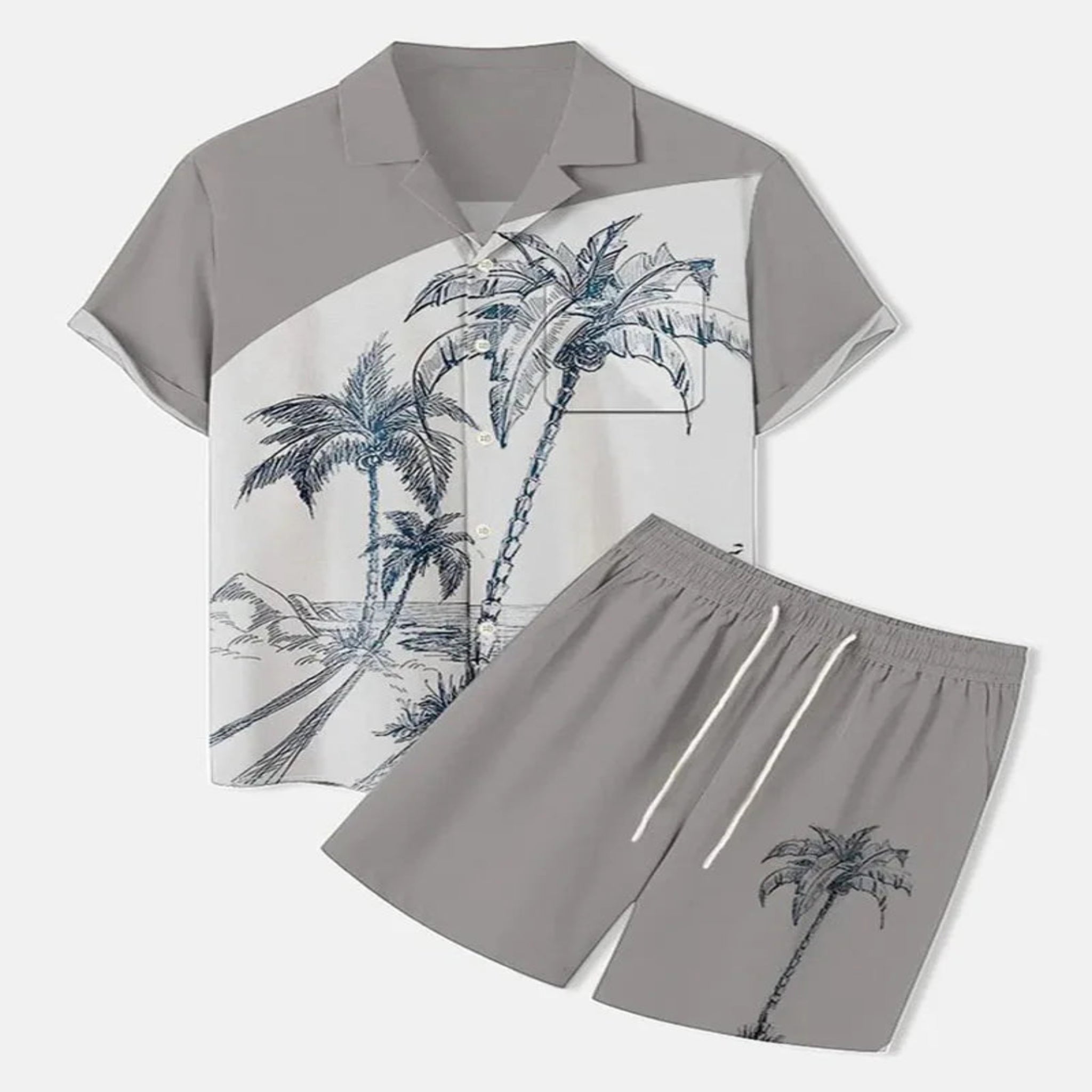 2-PC Print Patchwork Short Sleeve Shirt and Shorts set