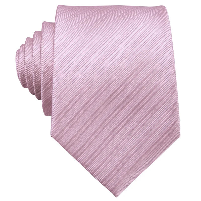 Hot Sale Men's Fashion/Casual Formal Classic Woven Jacquard Silver Pink Striped Necktie Pocket Square Cufflinks Gift Set for Men