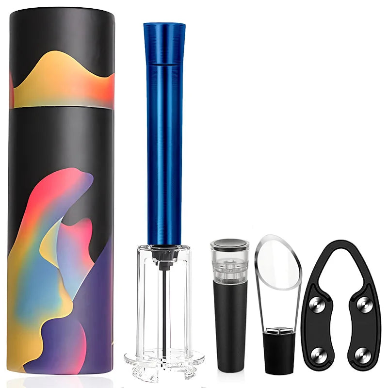 Wine Tool 4-Piece Gift Set Metal Vacuum Stopper Foil Cutter Efficient Cork Remover Corkscrew Pop Cork Bottle Air Pump Wine
