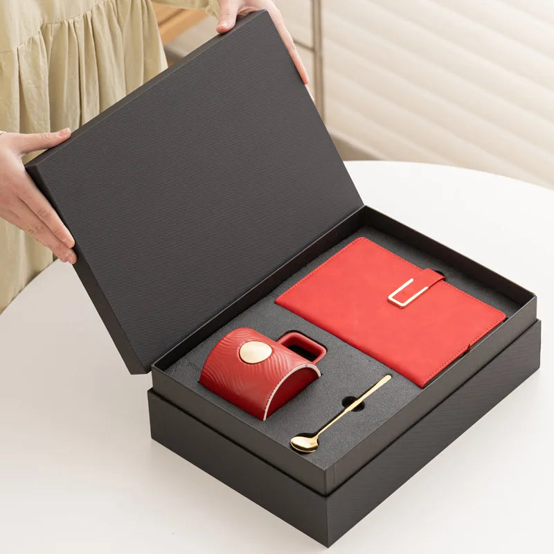 Promotional Gift Set Ceramic Mug, Notebook, Cooper Plated