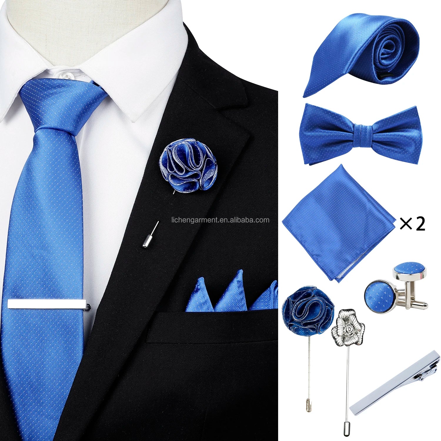 Ready to Ship Necktie in Gift Box Bowtie Mens Cufflinks Business Tie Gift Set Ascot Cravat Pocket Square Polyester Ties Set Men