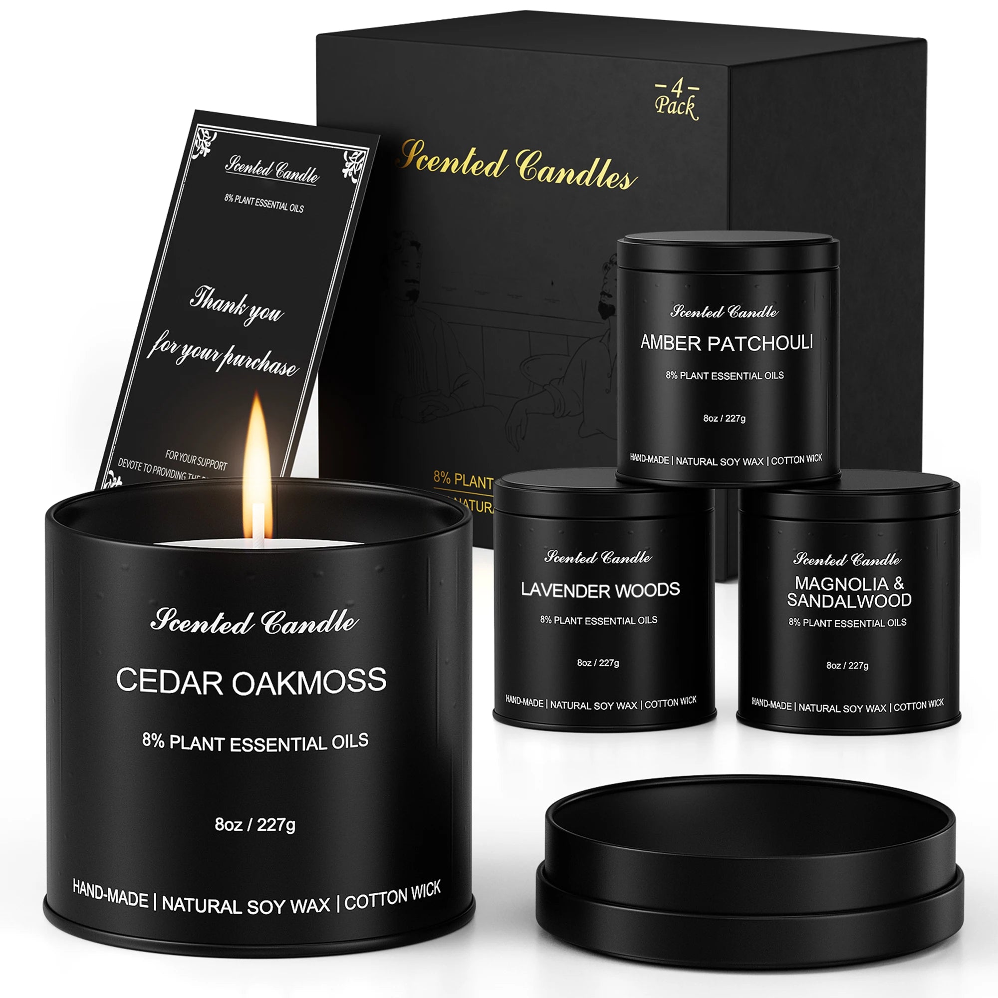 Scented Candles for Men  4 Pack Soy Candle Gift Set, Masculine Home Candles  Gift for Men, Dad, Him