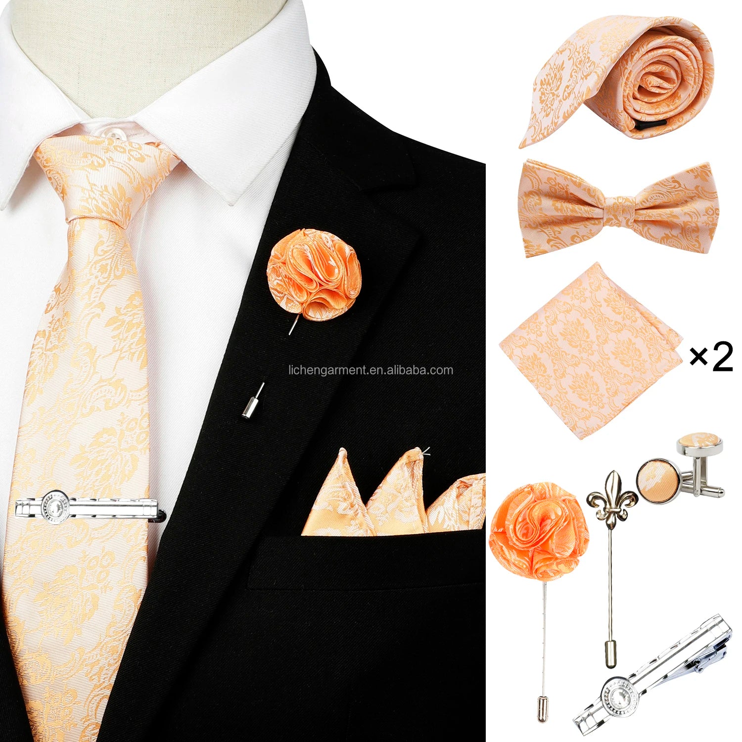 Ready to Ship Necktie in Gift Box Bowtie Mens Cufflinks Business Tie Gift Set Ascot Cravat Pocket Square Polyester Ties Set Men