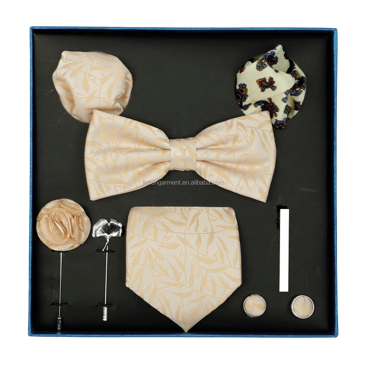 Ready to Ship Necktie in Gift Box Bowtie Mens Cufflinks Business Tie Gift Set Ascot Cravat Pocket Square Polyester Ties Set Men
