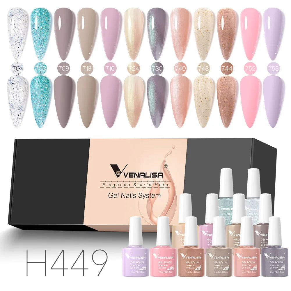 12pcs/kit Venalisa Nail Gel Polish Gift Set Elegant Nail Varnish Soak Off UV LED High Piment Glitter UV Gel System